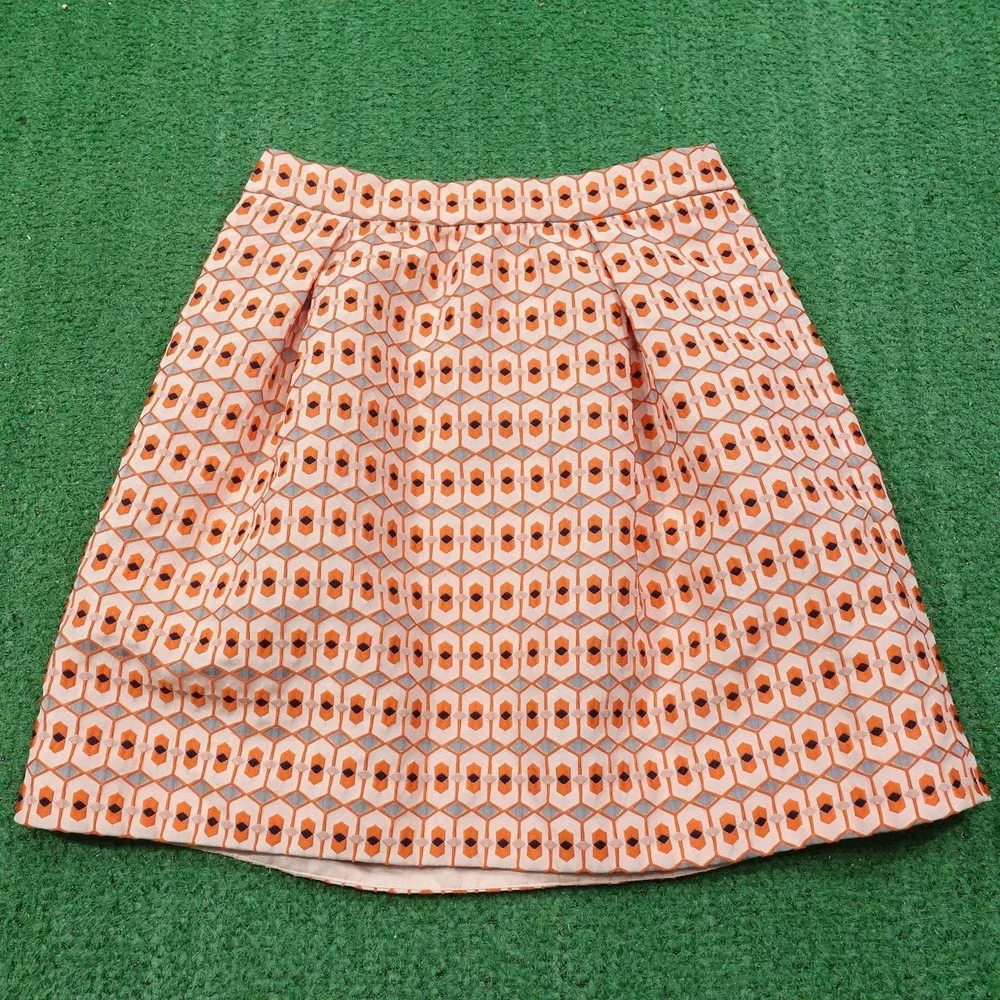 J Crew Skirt Womens 00 Orange Pink Geometric A Line Lined 100% Polyester Mini